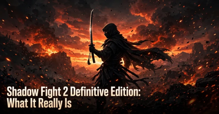 Shadow Fight 2 Definitive Edition explained with ninja warrior artwork.